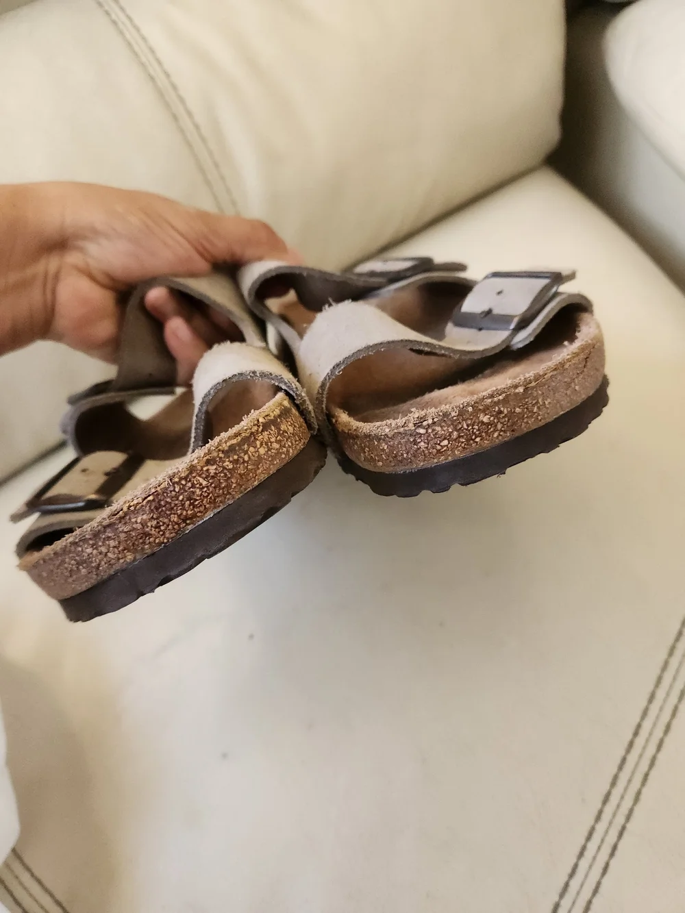 Birkenstock Men's Two-Strap Suede Sandals in Light Taupe